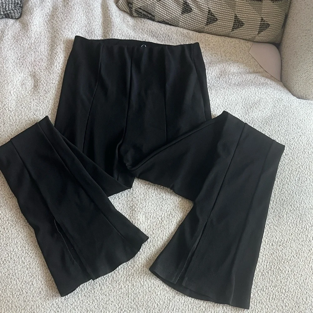 CLEW Women’s Black Ribbed Pull-On Straight Leg Pants Size Large